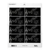 Glitzy Black & White Musical Notes Birthday Etiket (Full Sheet)