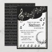 Glitzy Black & White Musical Notes Birthday Kaart (Voorkant / Achterkant)