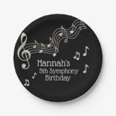 Glitzy Black & White Musical Notes Birthday Papieren Bordje (Voorkant)