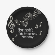 Glitzy Black & White Musical Notes Birthday