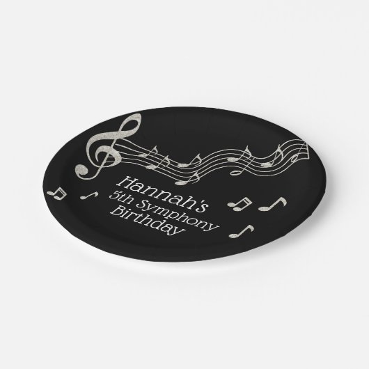 Glitzy Black & White Musical Notes Birthday Papieren Bordje (Gekanteld)