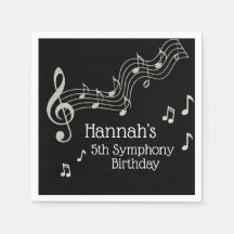 Glitzy Black & White Musical Notes Birthday