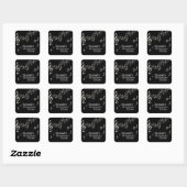 Glitzy Black & White Musical Notes Birthday Vierkante Sticker (Vel)