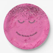 Glitzy Black Wimpers Roze Glitter Verjaardag Papieren Bordje (Voorkant)