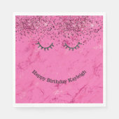 Glitzy Black Wimpers Roze Glitter Verjaardag Servet (Voorkant)