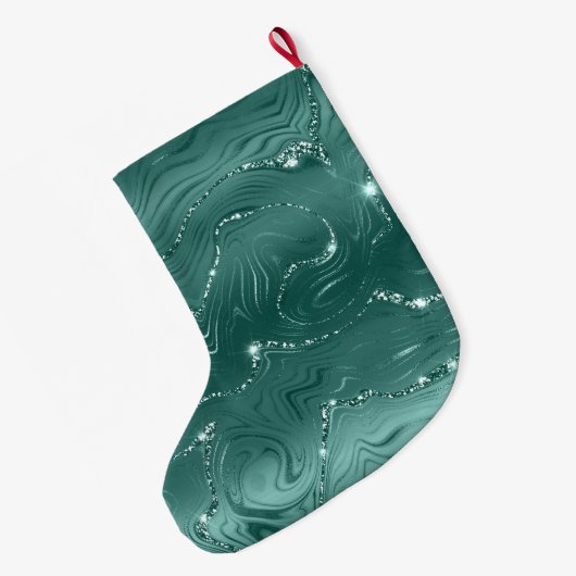 Glitzy Blauwgroen Green Gold Glitter Grote Kerstsok (Achterkant (Hangend))