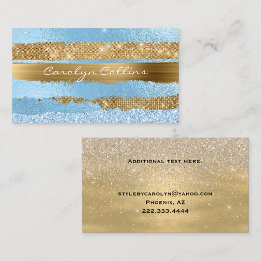 Glitzy Blue en Gold Glittery Visitekaartje (Voorkant / Achterkant)