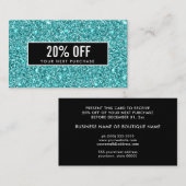 Glitzy Blue Glitter Feminine Black Coupon Kaart Visitekaartje (Voorkant / Achterkant)