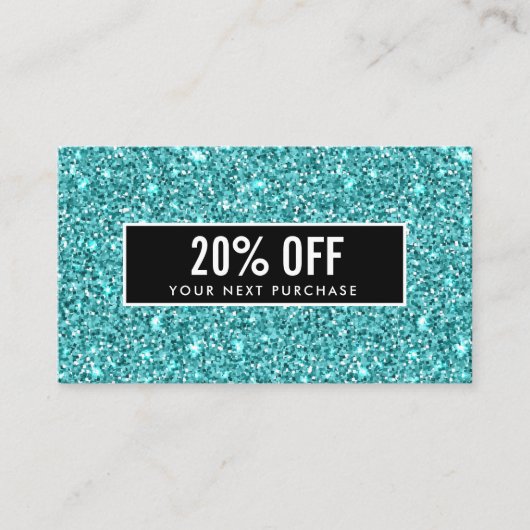 Glitzy Blue Glitter Feminine Black Coupon Kaart Visitekaartje (Voorkant)