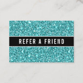 Glitzy Blue Glitter Salon Referral Klant Visitekaartje (Voorkant)