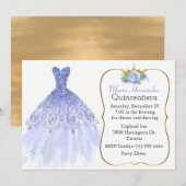 Glitzy Blue Gown Quinceañera Uitnodiging (Voorkant / Achterkant)