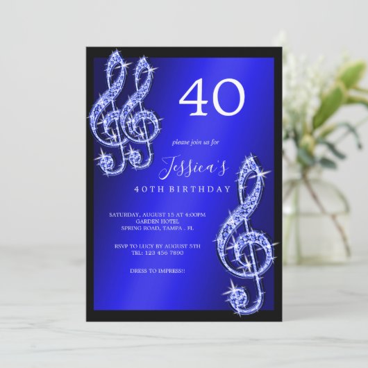 Glitzy Blue Muzieknoten Verjaardag Kaart (Staand voorkant)