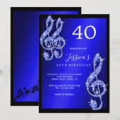 Glitzy Blue Muzieknoten Verjaardag Kaart (Voorkant / Achterkant)