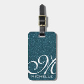 Glitzy Blue Script Monogramed Bagagelabel (Voorkant verticaal)