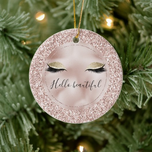 Glitzy Blush Pink Glitter Gold Eyelashes Keramisch Ornament (Boom)