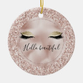 Glitzy Blush Pink Glitter Gold Eyelashes Keramisch Ornament (Voorkant)