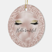 Glitzy Blush Pink Glitter Gold Eyelashes Keramisch Ornament (Links)