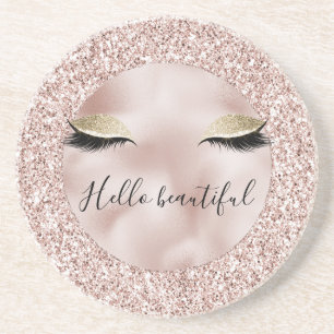 Glitzy Blush Pink Glitter Gold Eyelashes  Zandsteen Onderzetter