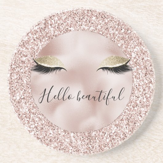 Glitzy Blush Pink Glitter Gold Eyelashes Zandsteen Onderzetter (Voorkant)