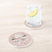 Glitzy Blush Pink Glitter Gold Eyelashes Zandsteen Onderzetter (Zijkant)