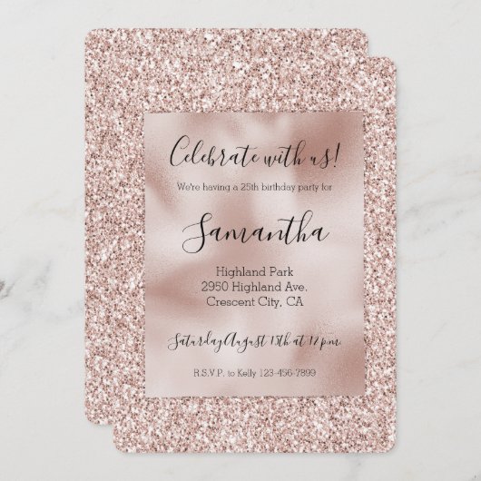 Glitzy Blush Pink Glitter Kaart (Voorkant / Achterkant)