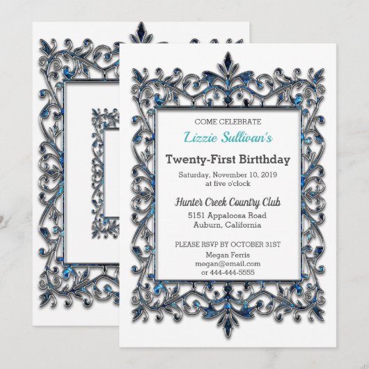 Glitzy Border Birthday Kaart (Voorkant / Achterkant)