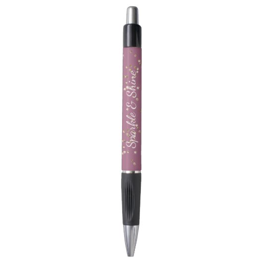 Glitzy Boysenberry Pink Gold Glitter Sparkle Pen (Voorkant Verticaal)