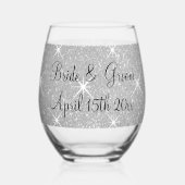 Glitzy bruiloft sparkly zilveren glitter custom wijnglas zonder voet (Voorkant)