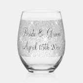 Glitzy bruiloft sparkly zilveren glitter custom wijnglas zonder voet (Achterkant)