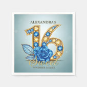 Glitzy Chic Blue Rose Gold Gemstone Sweet 16 Servet (Voorkant)