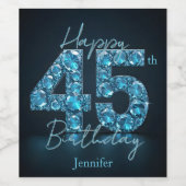 Glitzy Chic Sapphire Blue en Black 45e verjaardag Wijn Etiket (Enkel label)