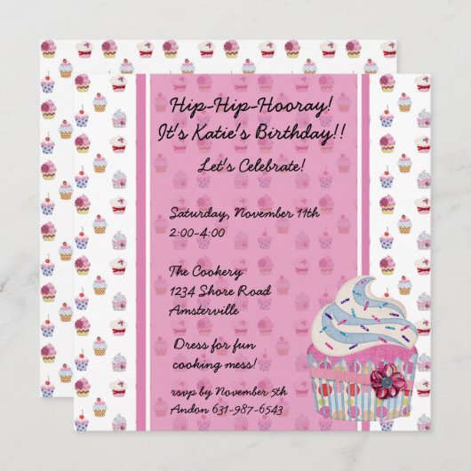 Glitzy Cupcake-uitnodiging Kaart (Voorkant / Achterkant)