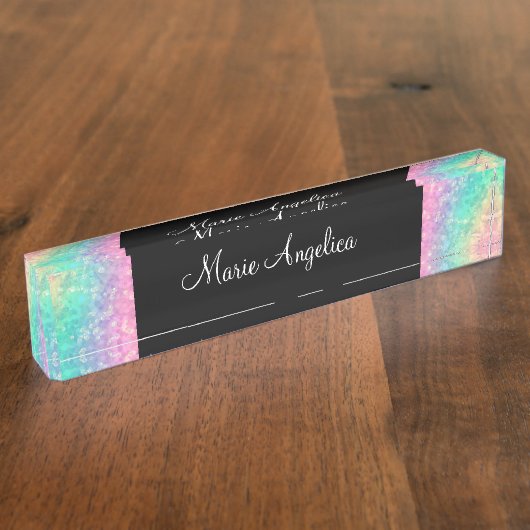 Glitzy Dames Classy Monogram Desk Name Bord Naambordje (Zijkant)
