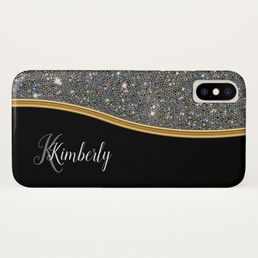 Glitzy Dames Monogram Bling Case-Mate iPhone Case (Achterkant (horizontaal))