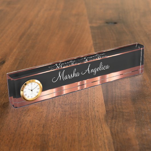 Glitzy Dames Monogram Roos Gouden Kleur Ontwerp Naambordje (Zijkant)