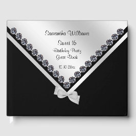 Glitzy Diamonds & Silver Bow Sweet 16 Gastenboek