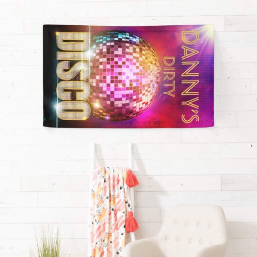 Glitzy Disco Ball| Gold & Neon Colour Retro Party Spandoek (Insitu)