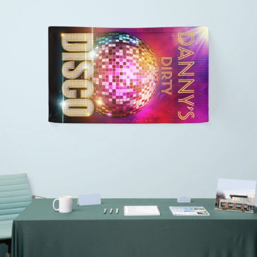 Glitzy Disco Ball| Gold & Neon Colour Retro Party Spandoek (Beurs)