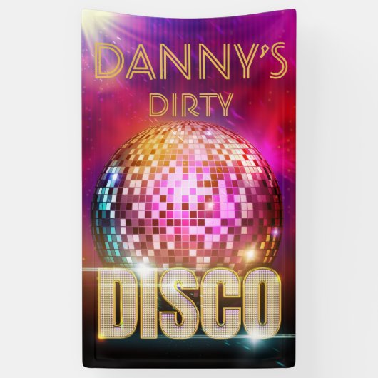 Glitzy Disco Ball| Gold & Neon Colour Retro Party Spandoek (Verticaal)