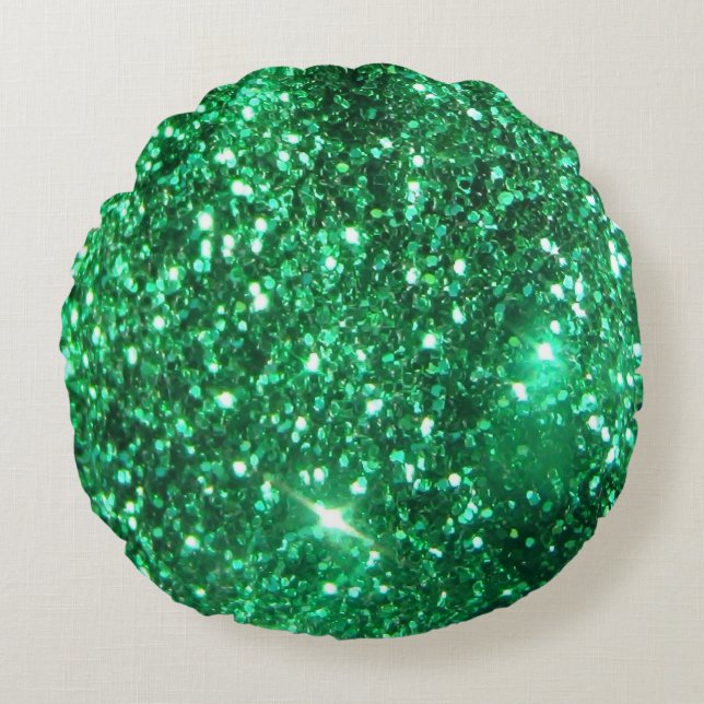 Glitzy Emerald Green Glitter Rond Kussen (Voorkant)
