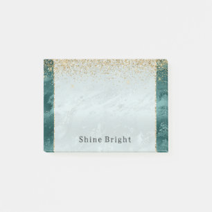 Glitzy Emerald Green Ombre Marble Gold Glitter Post-it® Notes