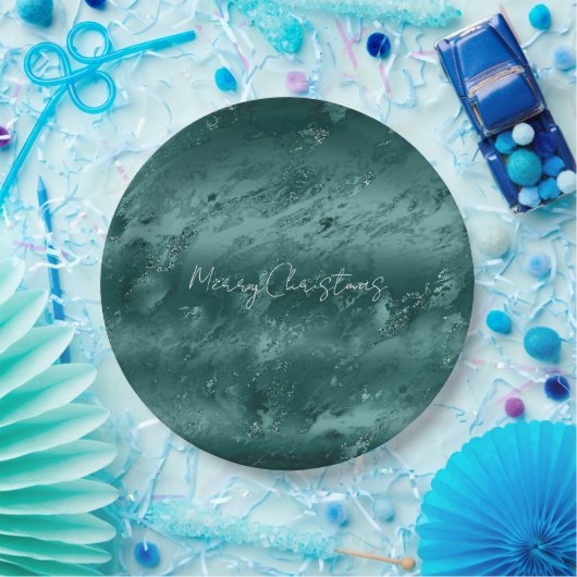 Glitzy Emerald Green Ombre Marble Papieren Bordje (Feest)