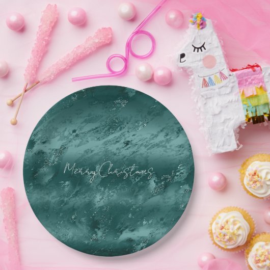 Glitzy Emerald Green Ombre Marble Papieren Bordje (Feest)
