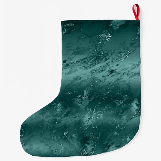 Glitzy Emerald Green Ombre Marble Personalized Grote Kerstsok (Achterkant)