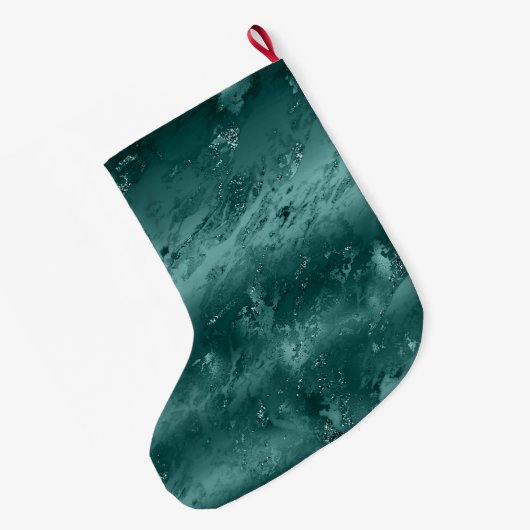 Glitzy Emerald Green Ombre Marble Personalized Grote Kerstsok (Achterkant (Hangend))