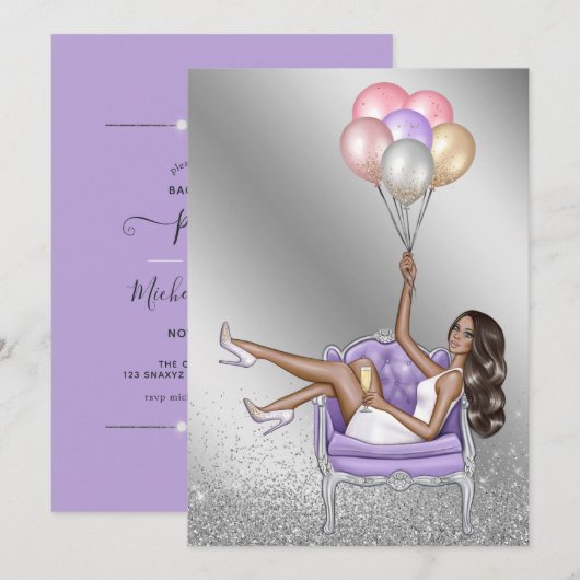 Glitzy Fashionista Bachelorette Party Invitation Kaart (Voorkant / Achterkant)