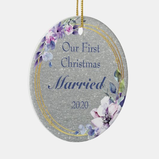 Glitzy First Kersthuwelijk Keramisch Ornament (Rechts)