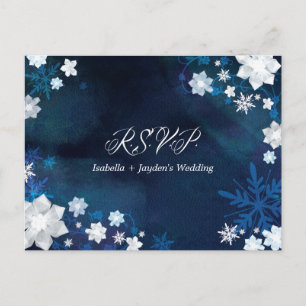 Glitzy Floral Winter Wonderland Bruiloft RSVP Uitnodiging Briefkaart