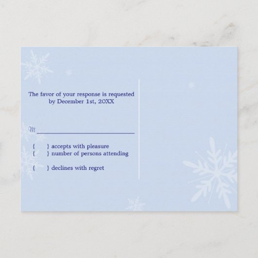 Glitzy Floral Winter Wonderland Bruiloft RSVP Uitnodiging Briefkaart (Achterkant)
