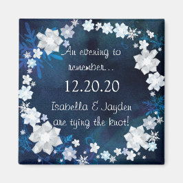 Glitzy Floral Wreath Winter Wedding Save the Date Magneet